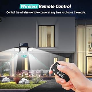 Tuffenough Solar Outdoor Lights 2500LM 210 LED Security Lights with Remote Control,3 Heads Motion Sensor Lights, IP65 Waterproof,270° Wide Angle Flood Wall Lights with 3 Modes(2 Packs)