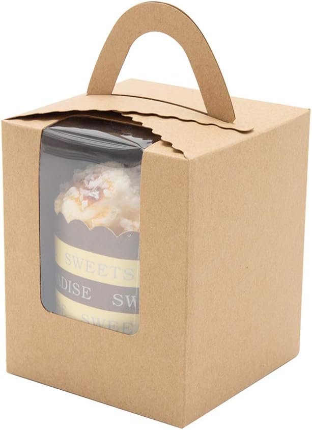 25 Pack Food Grade Kraft Cupcake Boxes with PVC Windows, Portable Cupcake Containers for Bakery and Parties