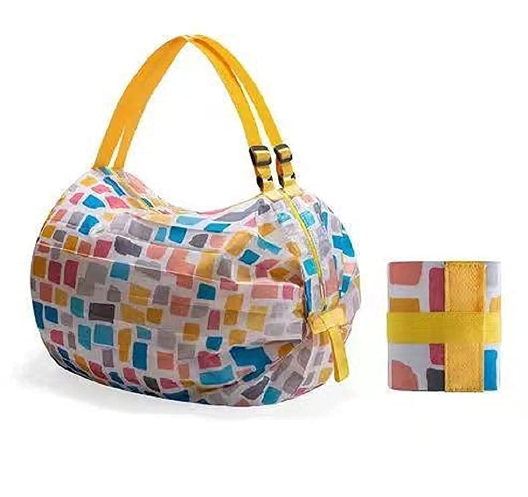 Folding Supermarket Shopping Bag with Zipper | Nylon Waterproof Travel Luggage Bag Portable Foldable Shopping Bag | Shoulder Hand Bag - Multi Color