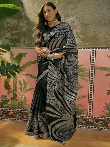 Image of SIRIL Women's Cotton Printed Saree With Unstitched Blouse Piece