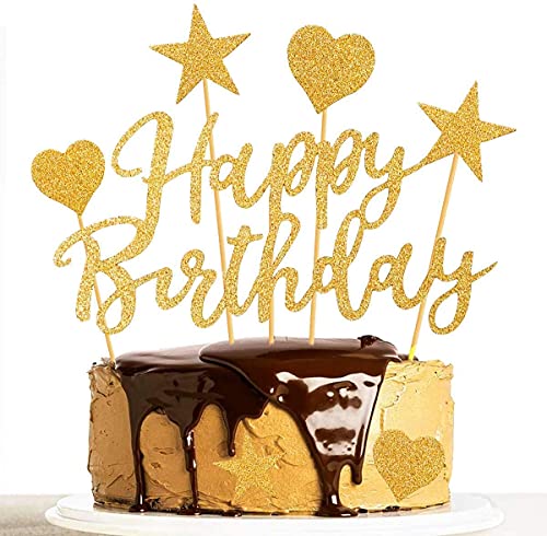 Humairc Set van 2 Gouden Cake Toppers, Gelukkige Verjaardag Cake Toppers Sprankelende Gouden Meisjes Dames Kids… - Image 6