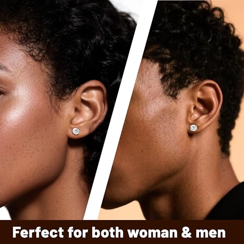 Hypoallergenic Moissanite Earrings for Men - Sterling Silver 4-6.5mm (0.6-2ct) Round Cut D Color VVS1 Studs, 18K White Gold Plated Lab Created Diamond Alternative Jewelry Gifts2