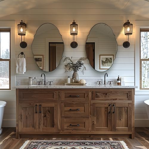 Image of ANDY STAR 24x36 Matte Black Farmhouse Scalloped Oval Bathroom Vanity Mirror