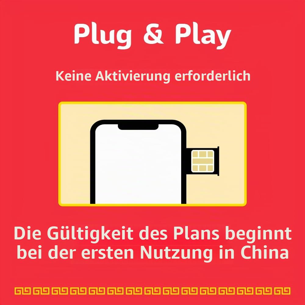 China-SIM-Karte 30 Tage | 20 GB High-Speed-Daten | automatische Aktivierung | Hotspot-Sharing erlaubt | Unterstützt Google, Facebook, Whats App und mehr. Nur Daten, keine Sprache.