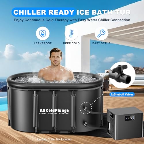 Image of AS ColdPlunge Upgraded XXL Oval Ice Bath Tub for Cold Plunge, 148Gal Inflatable Ice Pod with Insulated Lid, Sturdy Frame, Chiller Compatible, Portable Cold Plunge Tub for Recovery Indoor & Outdoor