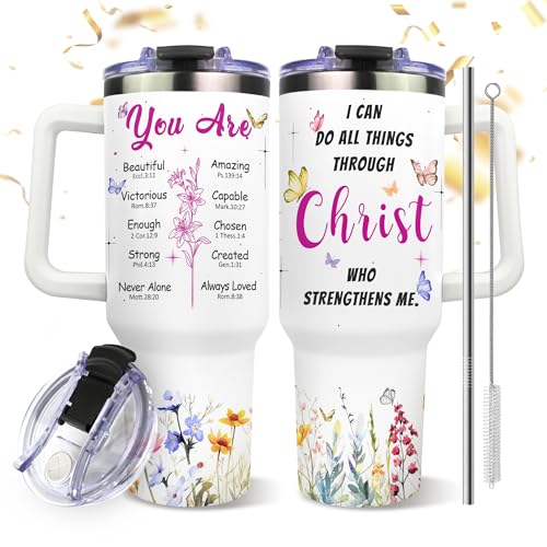 Christian Gifts for Women Faith - Inspirational Religious Birthday Gift for Women - Catholic Spiritual & Confirmation Bible Verses Gifts for Mom Daughter Sister Friends - 40Oz Christian Tumbler