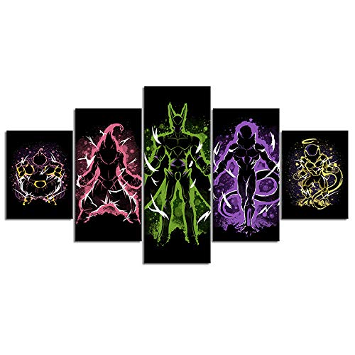 5 Leinwandbilder Rahmenlos Wandbilder Wohnkultur Leinwanddrucke HD Dragon Ball Z Majin Boo Frieza Anime Bild auf Leinwand Dekoartikel Drucke