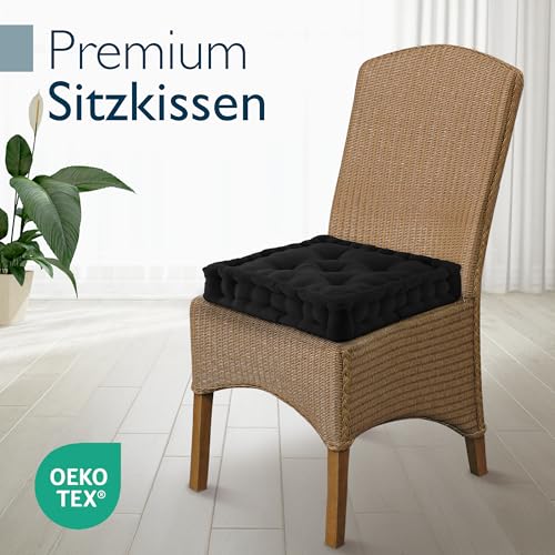 Beautissu Bodenkissen Sitzkissen 50x50 cm - Dickes Matratzenkissen 10cm - 100% Baumwolle Stuhlkissen Indoor & Outdoor Sitzkissen Boden Tragegriff extra Dicke Sitzauflagen Schwarz - Mila