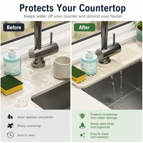 Image of Silicone Sink Faucet Mat, Sink Drainer Pad Non Slip Soap, Shampoo, Handwash Bottle, Holder for Kitchen, Wash Basin, Bathroom, Sink Splash Guard, Drip Protector (May Vary Colour) Pack of (2)