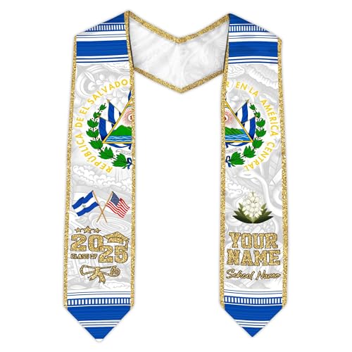 MonkeyVan Personalized Graduation Stole for El Salvador Senior, El Salvador Flag Graduation Sash Class of 2025 Grad Gift S115