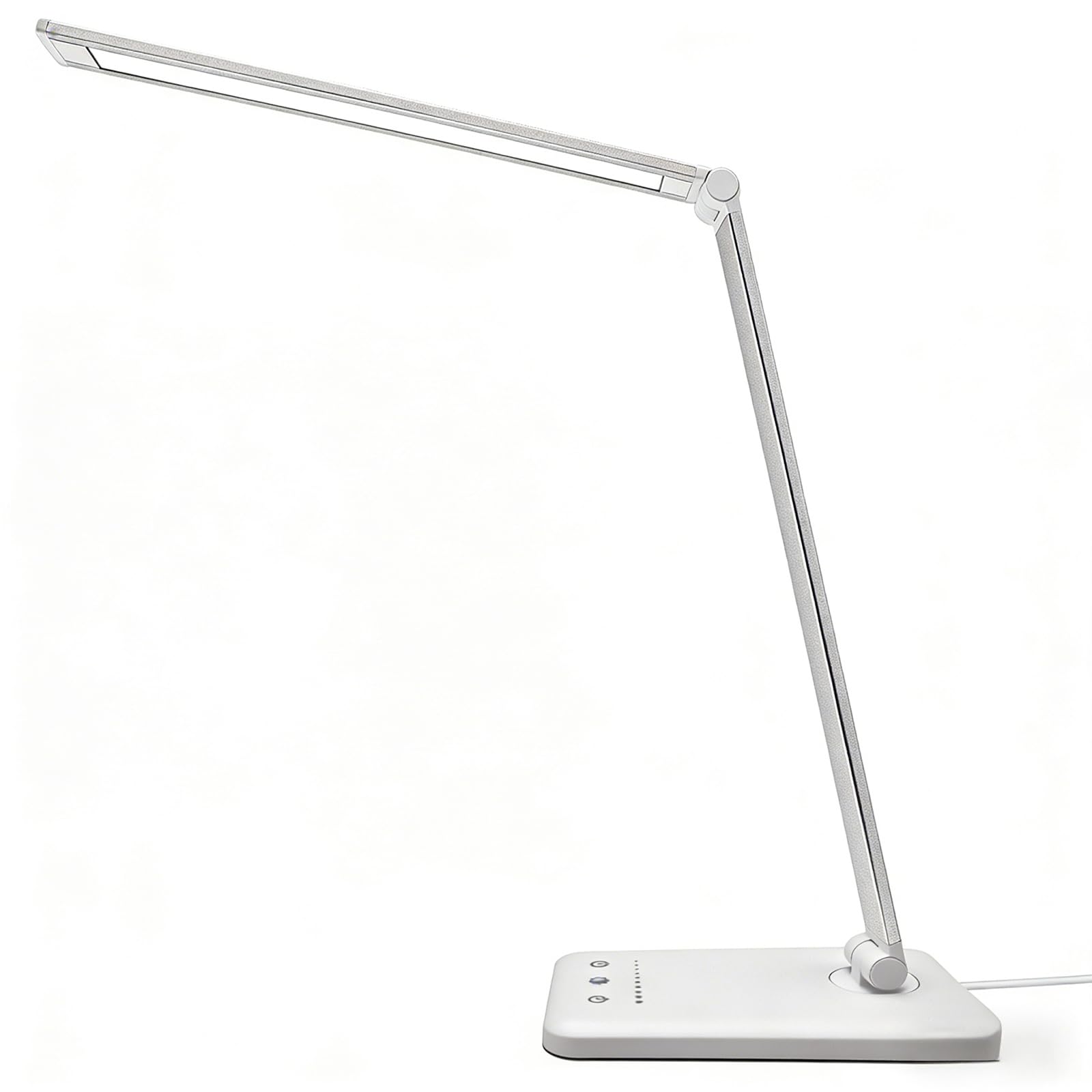 LED-Schreibtischlampe mit USB-Ladeanschluss, 5 Farbmodi, 10 dimmbare Helligkeitsstufen, augenschonendes Leselicht, Touch-Steuerung und 30/60-min-Auto-Timer, Silber