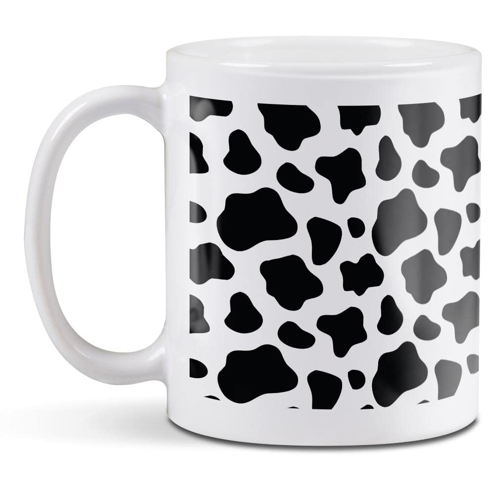 1 x 11oz (284ml) White Ceramic Mug Cup - Cow Print Pattern Animals Design for Coffee Tea Drinks Kitchen Birthday Office Fun #8463