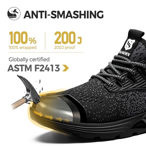 SUADEX Steel Toe Sneakers for Men Women Indestructible Work Safety Shoes Lightweight Comfortable Slip Resistant Composite Toe
