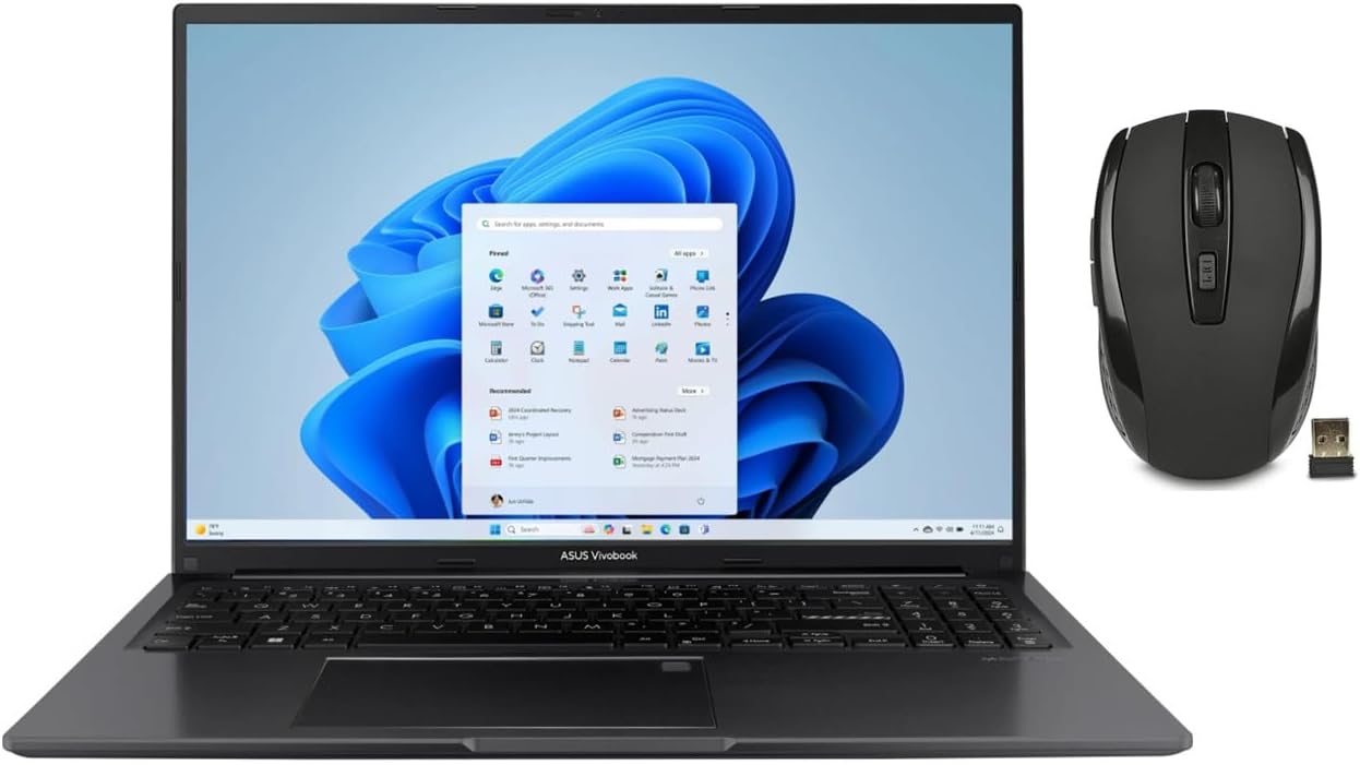 ASUS Vivobook 16" WUXGA 1920 x 1200 Laptop|Intel Core i7-1355U|Intel Iris X Graphics|Black|Backlit| 16GB RAM | 512GB SSD |Windows 11 Home |Bundle with Wireless Mouse