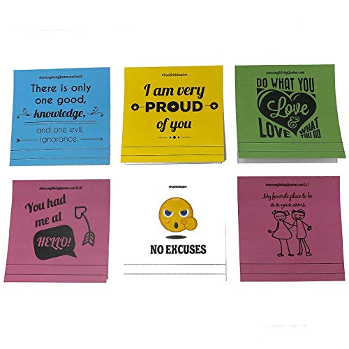 Sticky Notes Motivational Quotes - Emoji Inspiration, Lunch Box Notes. Love Letters & Words of Wisdom for Random Acts of Kindness - 5 Pads 50 Sheets/Pad (Super Pack)