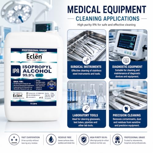 Image of ECLEN Isopropyl Alcohol 99.9% IPA | High Purity Isopropyl Rubbing Alcohol for Electronics Cleaning, Laboratory, Industrial, Surface Preparation & Technical Use (5000ml)