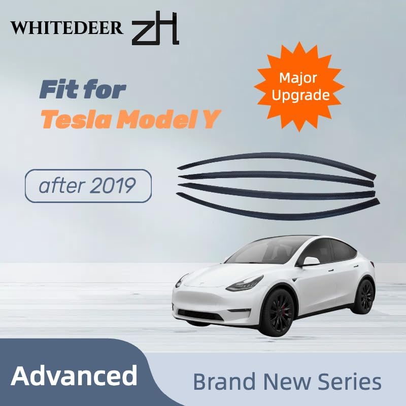 Fits for Tesla Model Y 2019 2020 2021 2022 2023 2024 2025 Ultra-Sleek Carbon Fiber Window Rain Guards Side Window Sun Rain Deflector Visor Ultra-Thickened……