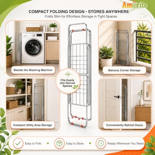 Image of Premium Steel Clothes Drying Stand | Foldable Cloth Dryer Stand, 3-Way Folding Design, Space-Saving Flat Folding Laundry Drying Rack for Indoor & Outdoor(Cross Design - 120 x 54 cm)- Silver