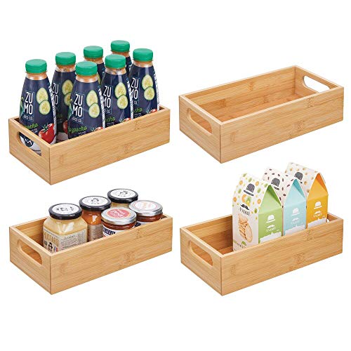 mDesign Bamboo Wood Compact Food Storage Bin with Handle for Kitchen Cabinet, Pantry