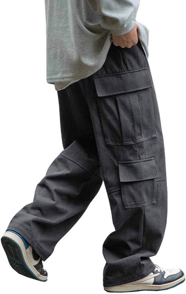 THWEI Mens Cargo Pants Drawstring Elastic Waist Casual Baggy Pant Streetwear Multi Pockets - Image 3