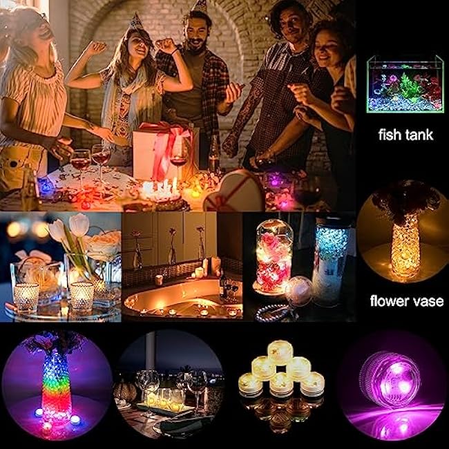 Submersible Led Lights with Remotes, Waterproof Tea Lights Candles Battery Operated RGB Color Changing Small Led Light for Vase Pool Pond Lantern Halloween(20pack)