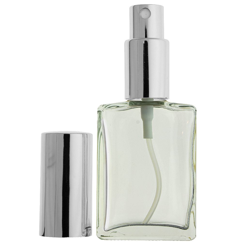 12-PIECE 1 OZ 30 ML RECTANGULAR EMPTY REFILLABLE GLASS BOTTLE WITH FINE MIST SILVER SPRAYER (Perfume Fragrance Cologne Essential Oil Atomizer)