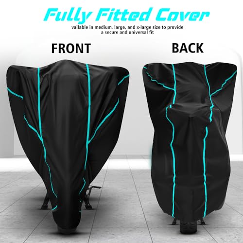 Image of Water Resistant Bike Cover Dustproof UV Protection Bike Body Cover for Hero Splendor Plus All-Weather Protection with Aqua Blue Piping - (Black)