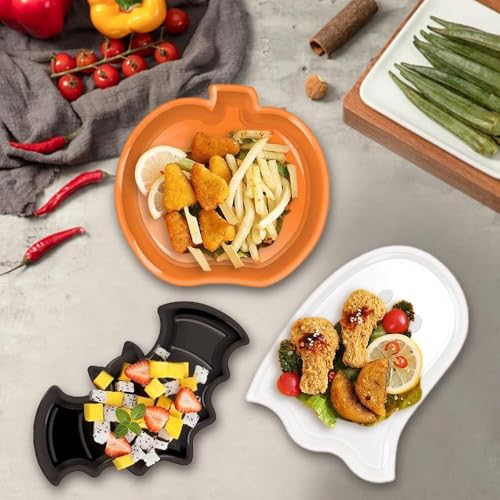 3pcs Halloween Party Serving Trays,Plastic Dessert Pumpkin Ghost Bat Candy Snack Plates,Serving Platters Farmhouse Trays for Halloween Party Decor,Festive Halloween Tableware Party Supplies - Image 3