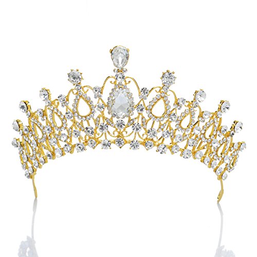 Topwedding Wedding Birdal Pageant Princess Tiara Headband Crown Headpiece w Rhinestones,Gold