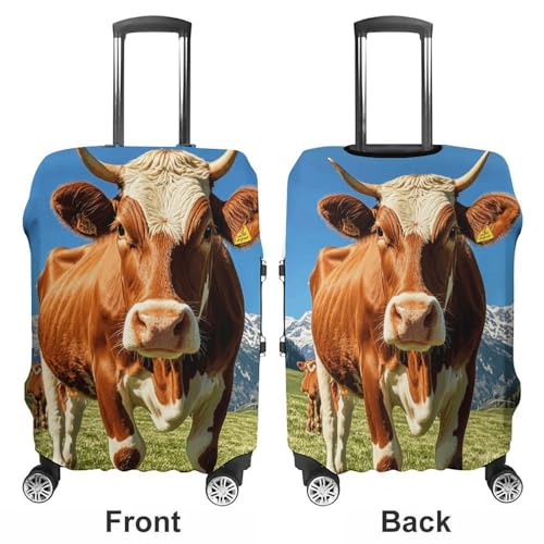 Travel Luggage Cover Elastic Suitcase Protector Anti-Scratch Washable Real Swiss Cow Brown Luggage Sleeve Tsa Approved Carry on Covers Baggage Cover Fits 18-32 Inch Luggages3