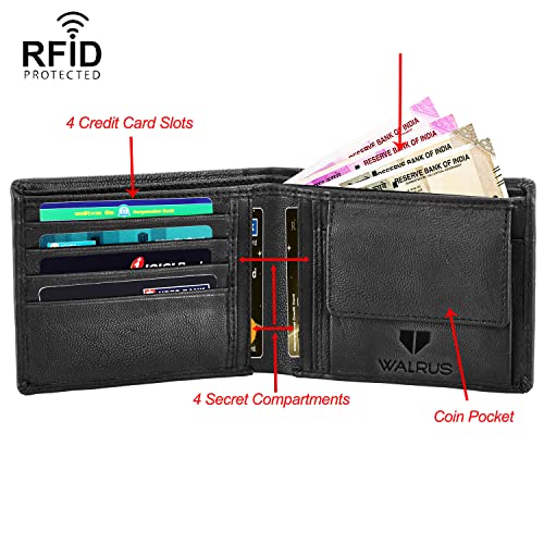 Image of Walrus Brye Vegan Leather Wallet | Black | RFID Protection | Men's Casual Wallet | Nature-Friendly | 4 Card Pockets - Wallet for Men, Men's Purse for Gift