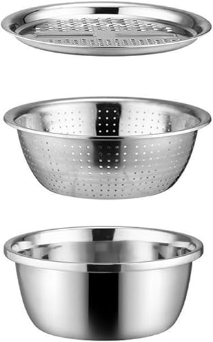 Miniatura 5 de Slowtee Rallador de acero inoxidable 3 en 1 con colador de drenaje para ensalada de frutas y verduras como cesta de lavado en la cocina