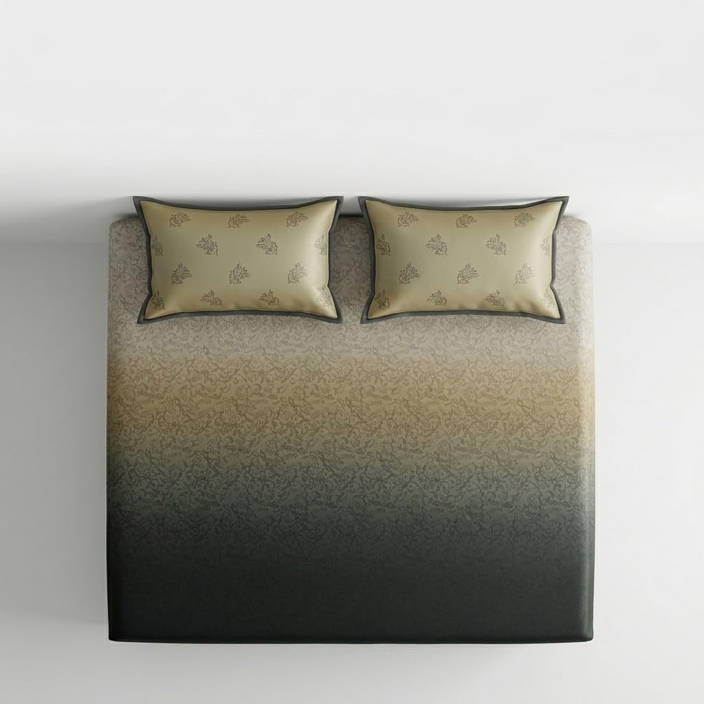 Rangsaaz Royal Ombre King Size Bedsheet | Cloud Cotton Flatsheet King Size with Two Pillow Covers| Super Soft Bed Sheet for King Size Bed | Floral Design (275 x 280 cm) (Charcoal Grey/Black and Beige)-image-21