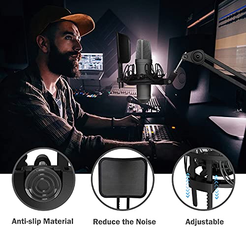 Mictop Universal Microphone Shock Mount With Pop Filter For All Microphones Size At 21Mm-62Mm, Includes Anti-Vibration Mic Holder And Pop Filter (Black) #TOP2