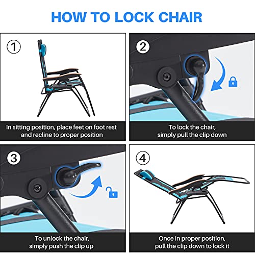 Farini Oversized Xl Zero Comfortable Lounge Outside Anti-Gravity Adjustable Headrest And Side Table Reclining Camping Chair Support 350Lbs, 30D X 29W X 44H In, Blue/Black #TOP3