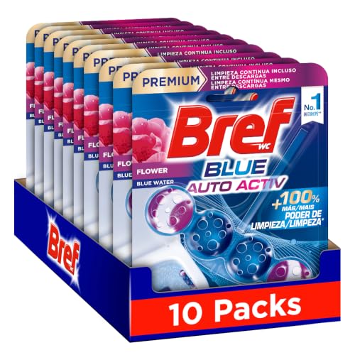 Bref Power Activ Floral (10 unidades), limpia baño con fórmula 4 en 1, cesta higiénica y protectora para inodoro, con aroma floral, limpiador baño antical, 24 h de protección