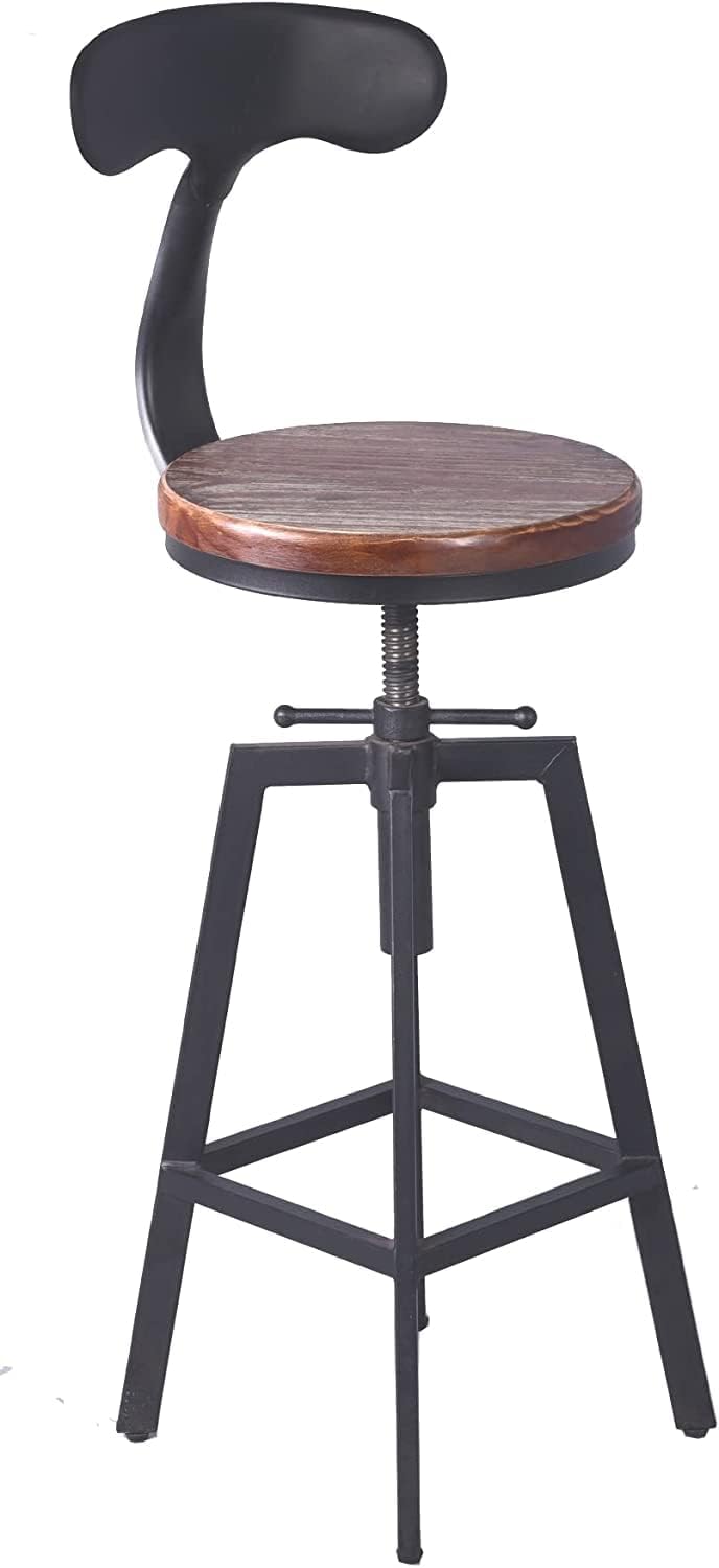 Diwhy 5 Piece Bar Table and Barstool Set Industrial Rectangular Pipe Dining Pub Bar Desk and Kitchen Counter Height Adjustable Stool with Iron Backrest Black(1 Table + 4 Chairs)