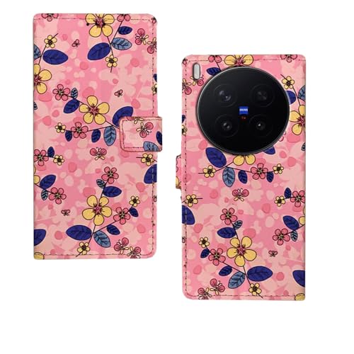 Image of amazon basics Vivo X300 Pro 5G Flip Cover | Card Pockets Wallet & Stand | Flip Cover for Vivo X300 Pro 5G (Pink Flower)