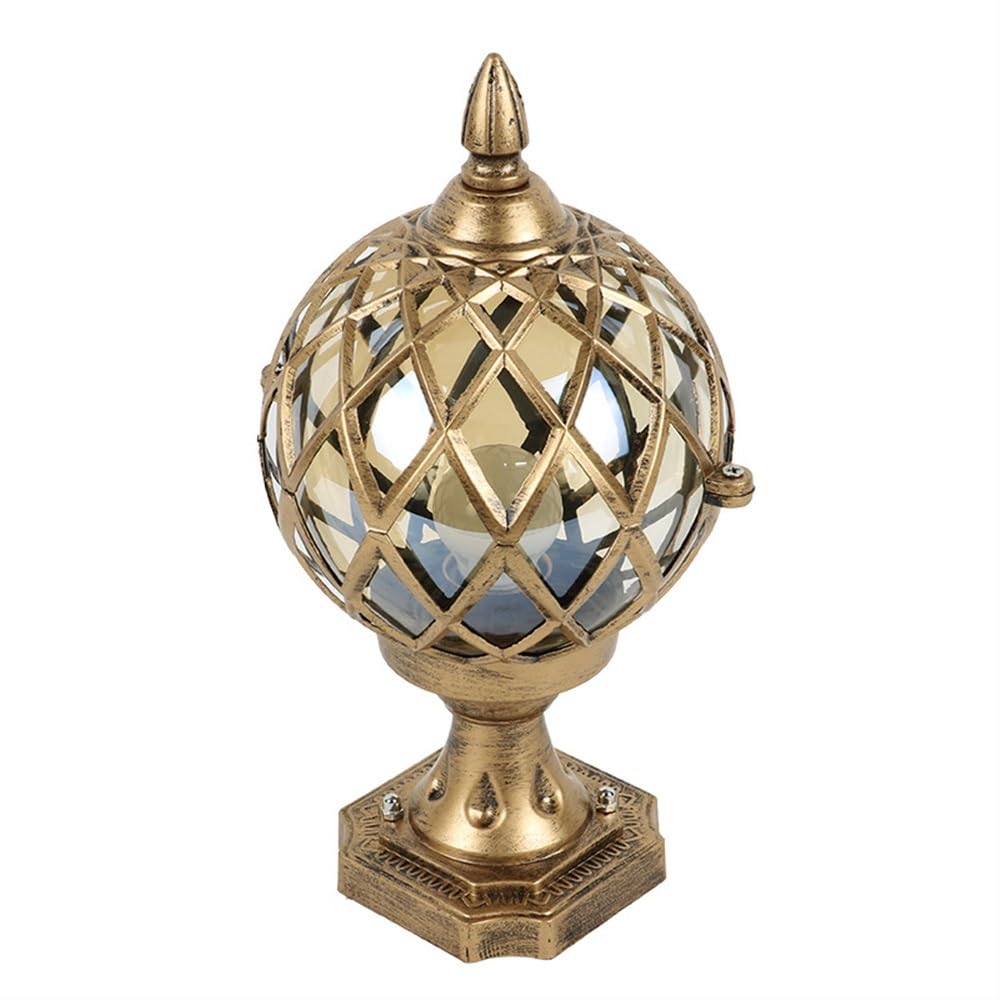 Standleuchte Aussen Pollerleuchte Traditionelle Globus-Säulenleuchte Laterne Klassische Aluminium-Druckguss-Glaspfostenleuchte Außen wasserdicht E27 Säulenpfostenlampen Innenhof Terrasse Veranda Tor L