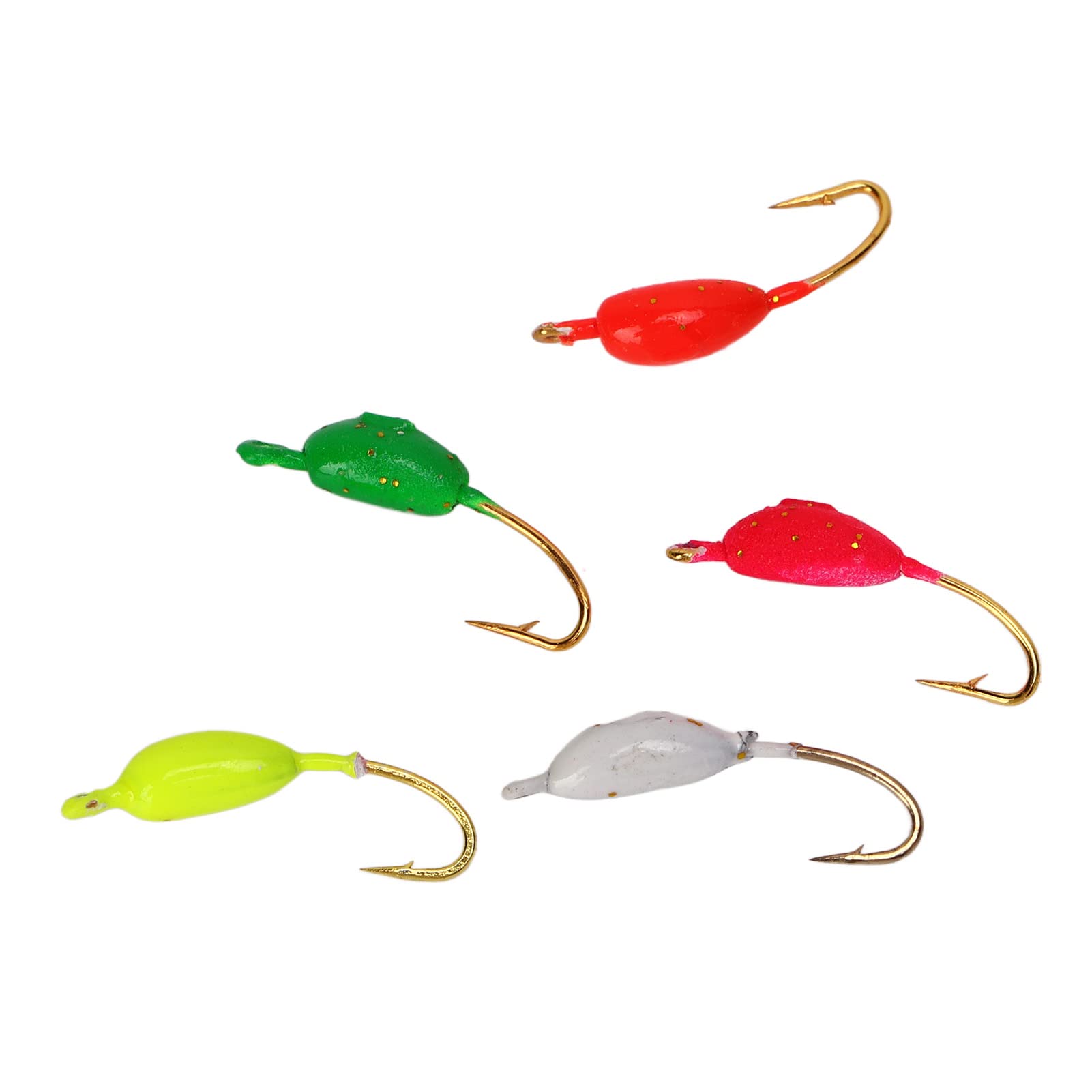 Muiltvoe 50Pcs Fish Hooks, Colorful Ice Fishing Jigs Kit with Barb for Winter Ice Jigging, High Carbon Steel Hooks with Storage Box