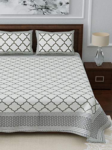 Image of LIVING ROOTS Jaipuri Hand Block Print King Cotton Bedsheet 86 * 104 inches (7 * 8.5 feet) with 2 Pillow Cover | 210 TC | Rich Fast Colour with No Colour Bleeding | (045-A)
