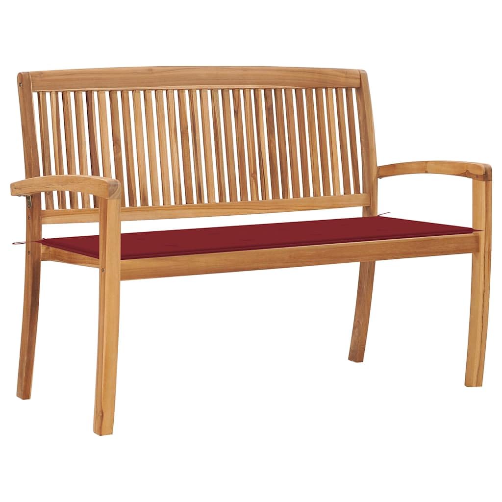 Panca da giardino impilabile in teak massiccio con cuscino, 128,5 cm