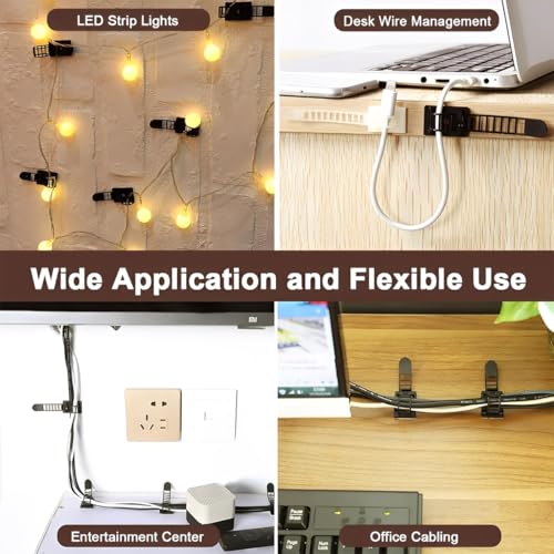 20 Piezas Ataduras Adhesivas para Cables Bajo Escritorio Organizadoras de Cables para TV, PC, Laptop, Ethernet, Escritorio, Pequeñas miniatura 6
