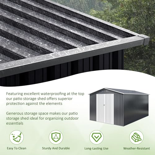 Image of DAUSOLA 7.1x12 FT Outdoor Storage Shed, Metal Garden Tool Shed with Updated Frame Structure and Lockable Doors, Ideal for Backyard Garden Patio Lawn, Grey