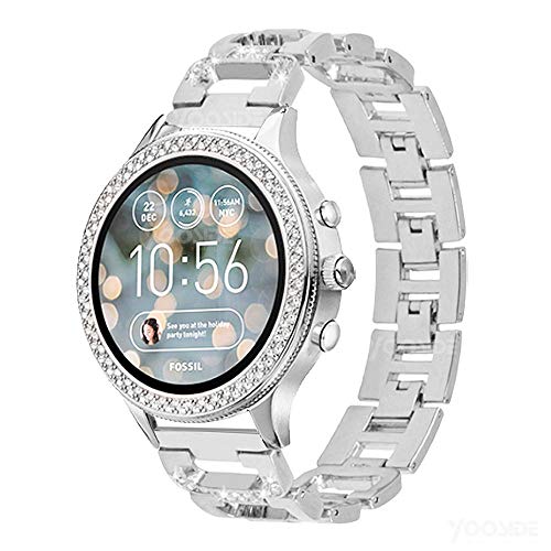 YOOSIDE Band for Fossil Q Venture, 18mm Metal Stainless Steel Bling Crystal Quick Release Replacement Watch Band Strap for Fossil Q Gen3 Venture/Gen4 Venture/Venture HR (Silver)