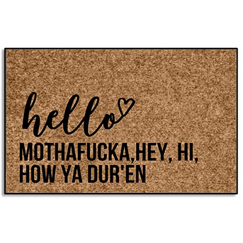 Wulidrom Hello Mothafucka Hey Hi How Ya Duren Funny Welcome Mats Outdoor Rugs for Front Door Entrance Outdoor Door Mats for Home Entrance Mat Indoor 31.5X20