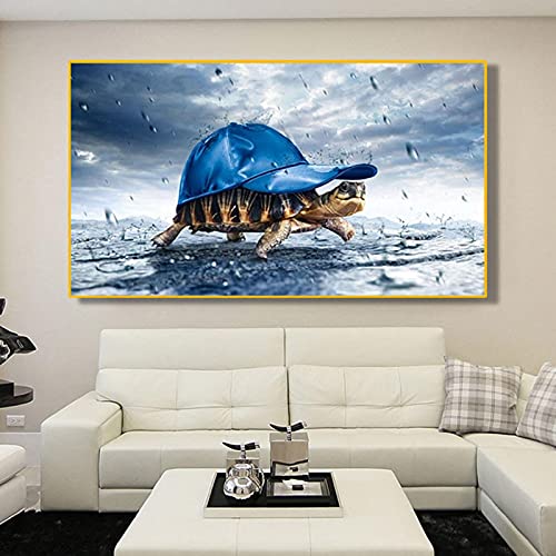 Impression tortue avec chapeau affiche drôle sans cadre