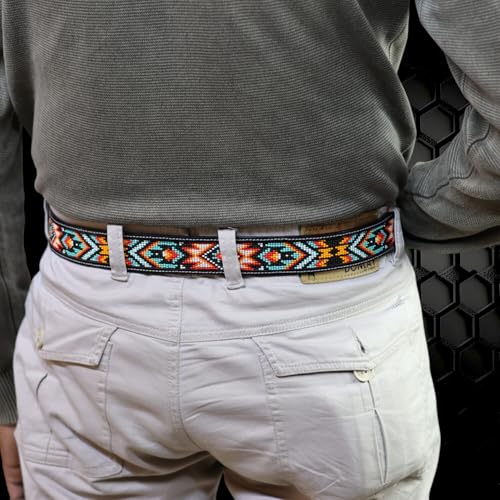 Unisex Genuine Leather Beaded Belt, Removable Buckle Cowboy Gift Belt 1.3" Wide2