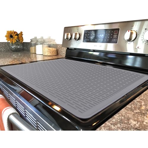 Stove Top Cover for Electric Stove - Silicone Stove Mat for Glass Top, Glass Cooktop Protector, XL Dish Drying Mats For Kitchen,Oven Covers for Electric Stove (Gray,30 x 21)
