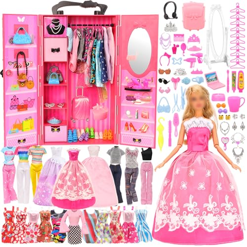 Miunana 110 Accesorios De miunana: Armario + 14 Vestidos + 10 Zapatos + 86 Accesorios para Muñeca De 11,5 Pulgadas 30 cm (Excluyendo Muñecas)
